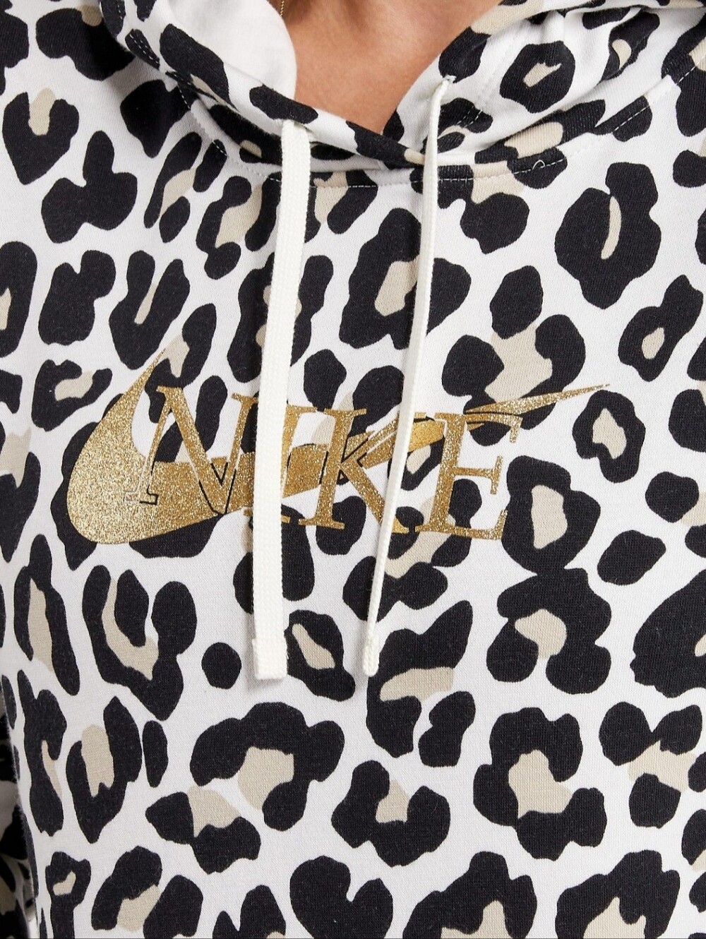 Nike Leopard Print Pullover Hoodie with Gold Logo